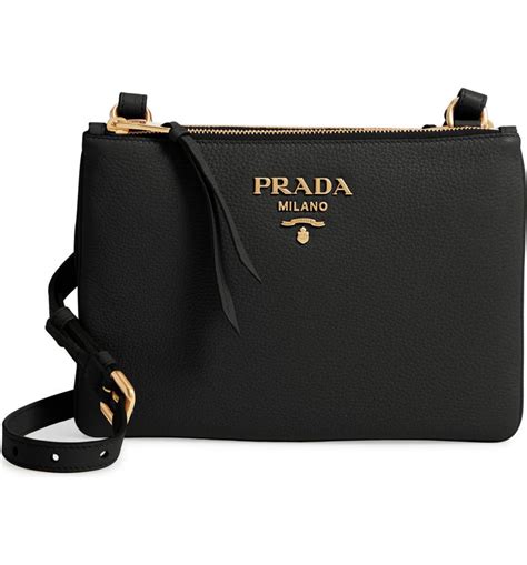 prada vitello daino double compartment leather crossbody bag